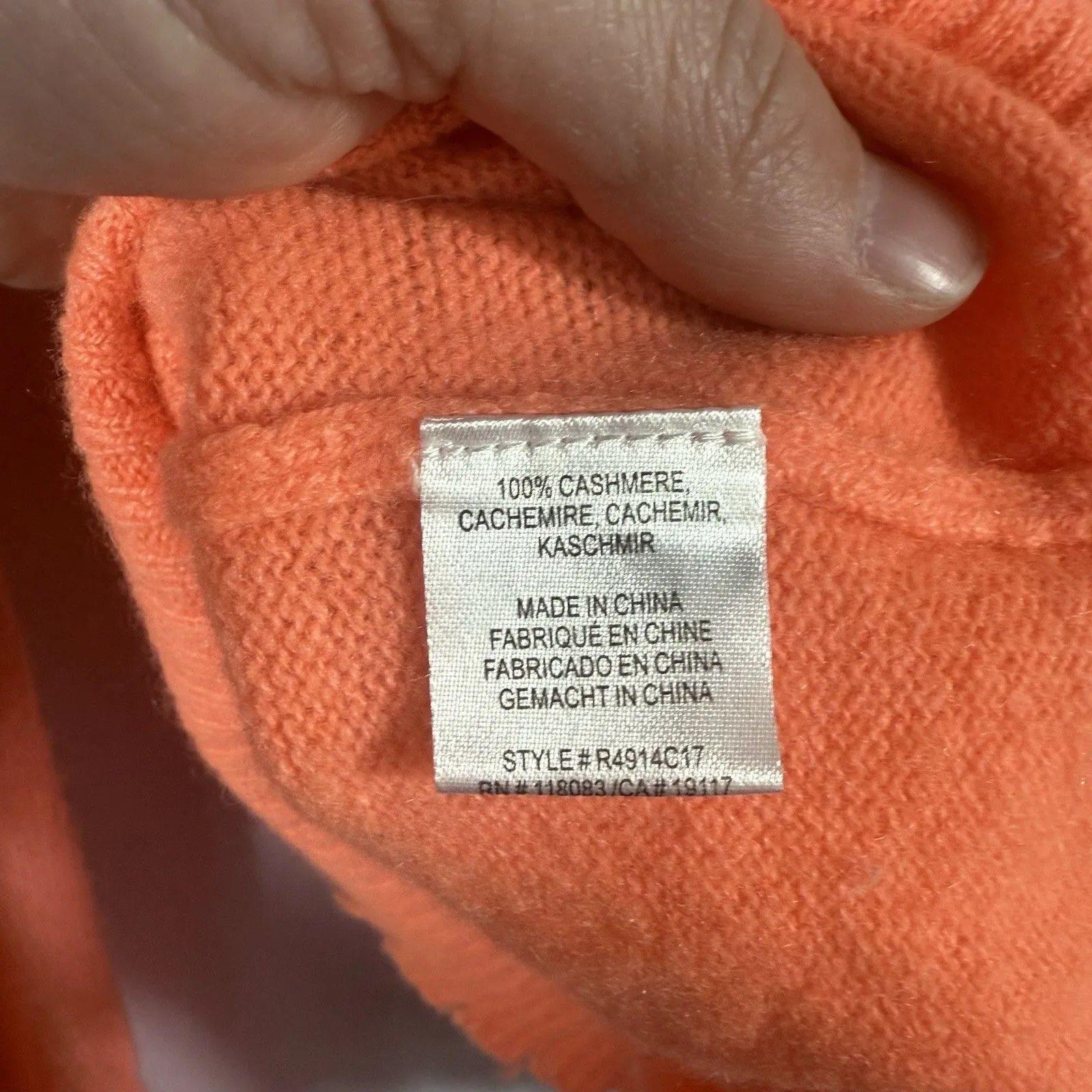 Minnie Rose Coral Orange Hooded Cropped Chewed Hem Cashmere Sweater Size S Cozy - Image 7