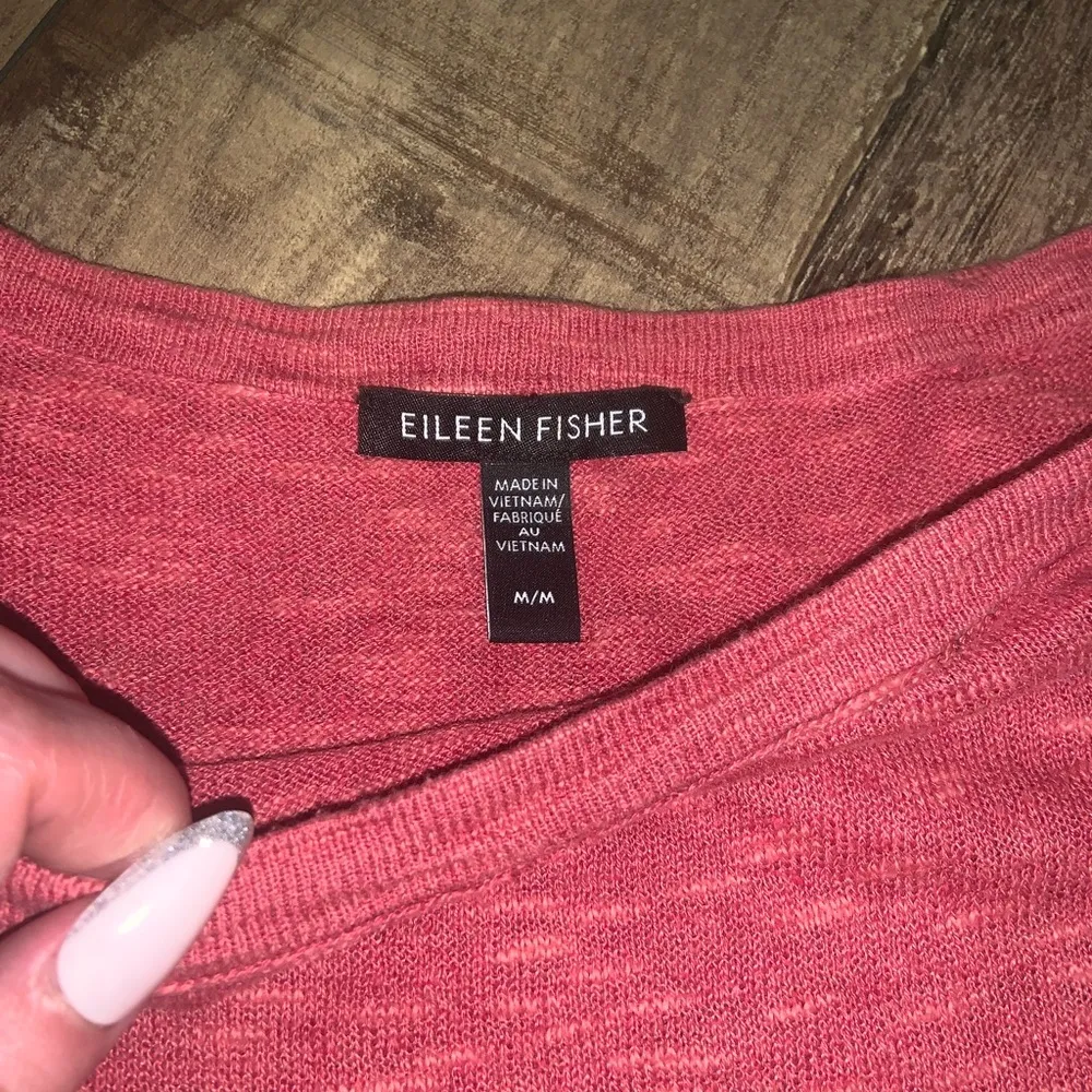 Eileen fisher organic cotton / linen blend knit shirt orange contemporary boho M - Image 4