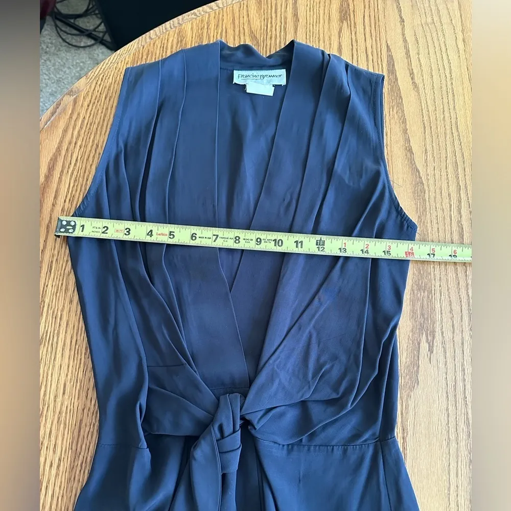 Vintage 1970's Francine Browner Deep V Neck Open Sleeveless Top Tie Belt Sz S Blue - Image 10