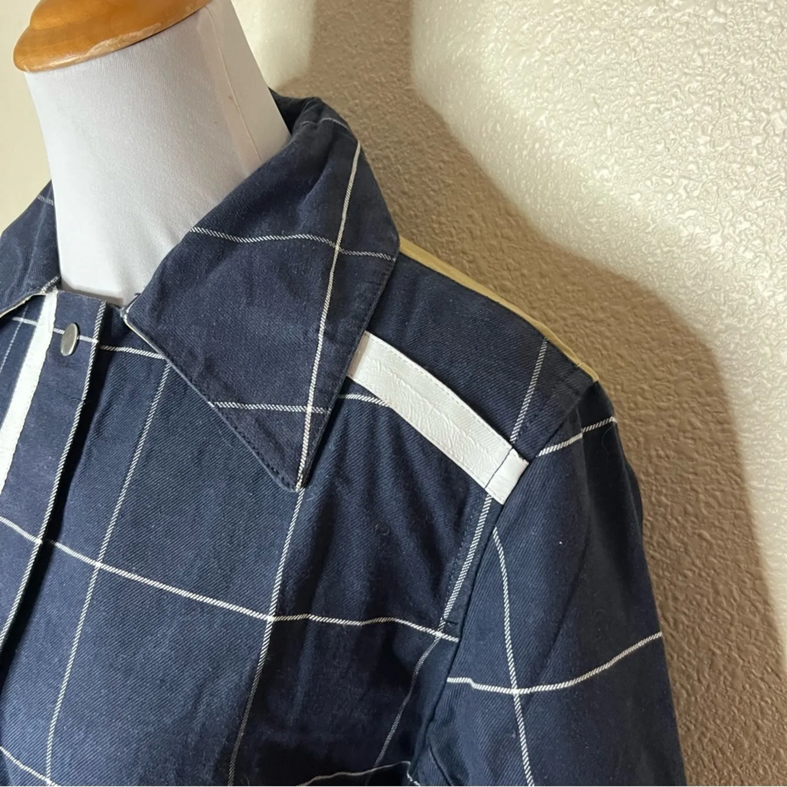 3.1 Phillip Lim Navy Blue Windowpane Tan Trench Coat Jacket Extra Small / Small - Image 4