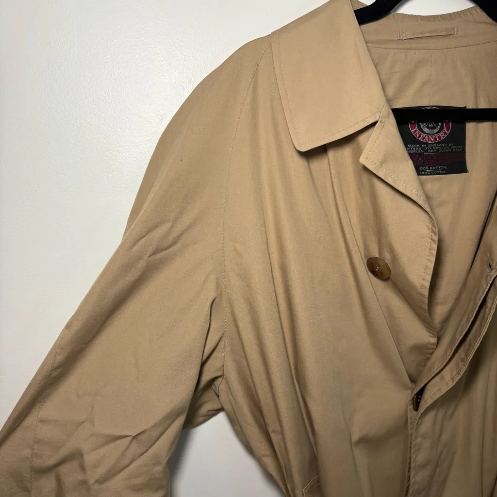 Light Infantry Classic Tan Trench Coat Classic Minimalist Cotton Made in England Size 2X - Image 3