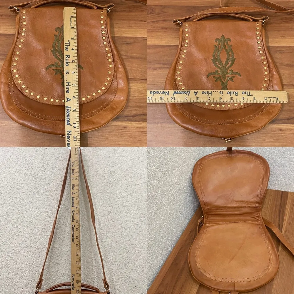 EL VAQUERO Pink Label Brown Leather Studded Handcrafted Saddle Crossbody Bag - Image 13