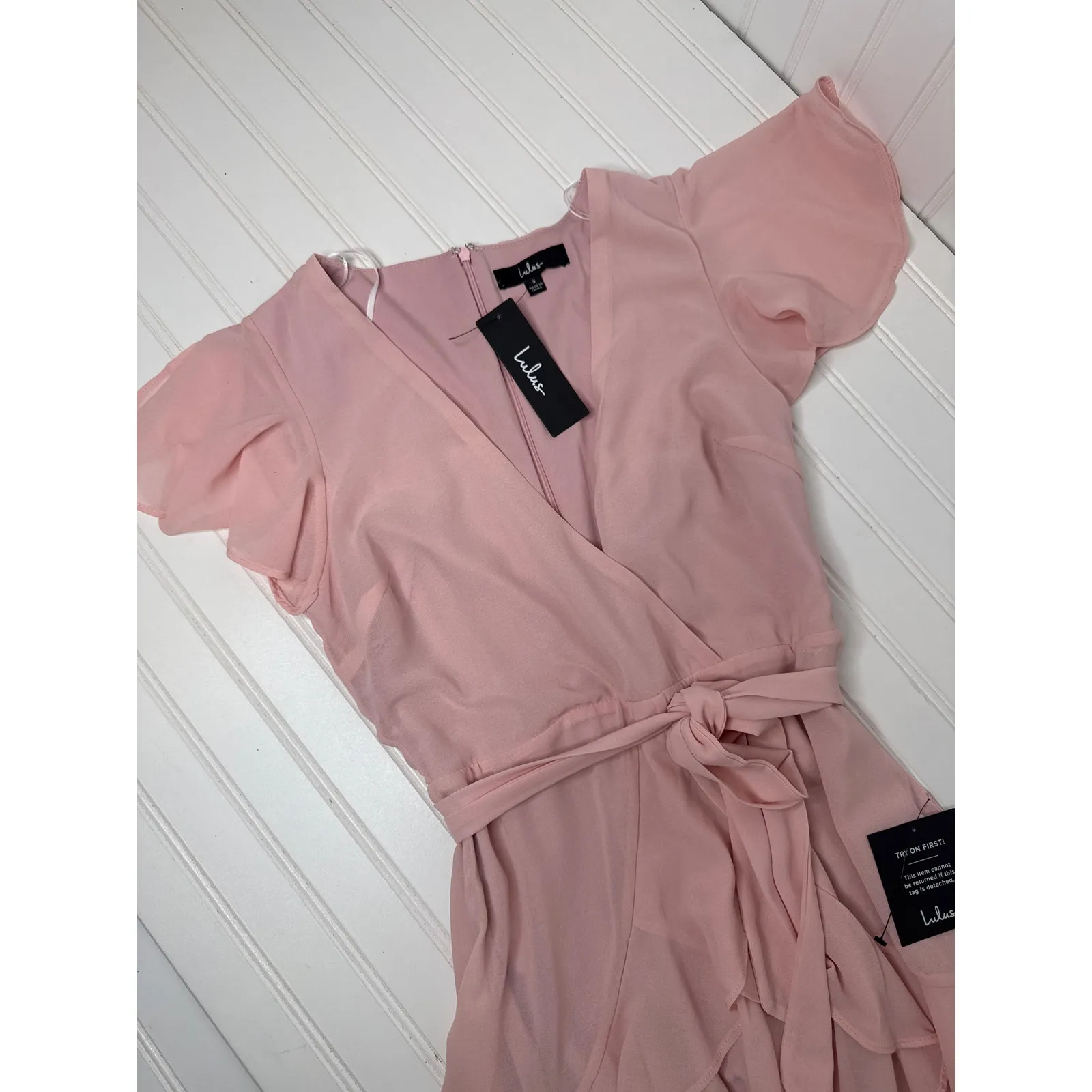 NWT Lulus Sweet Like You Blush Ruffled Mini Dress Light Pink Party Romance Sz S - Image 4