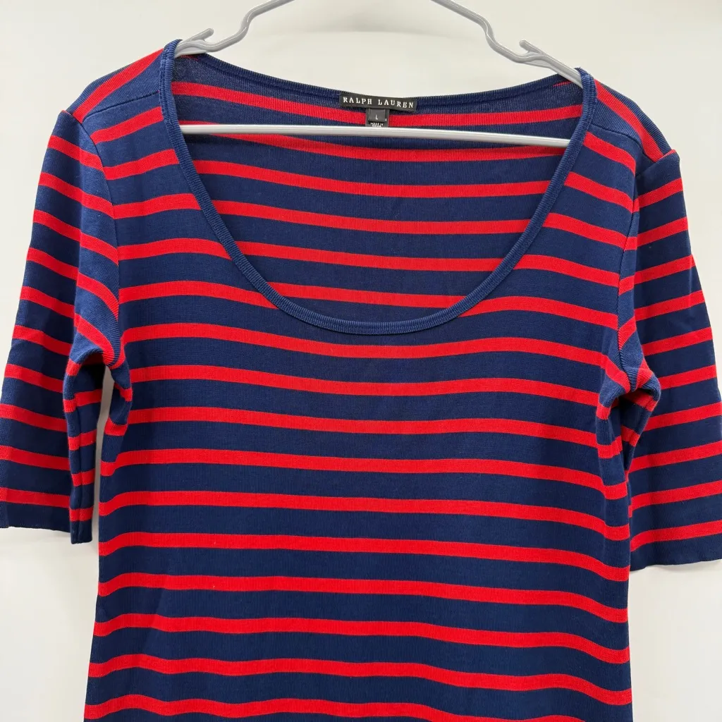 Ralph Lauren Black Label Navy Blue & Red Stripe Short Sleeve‎ Dress Sz L Size L - Image 3