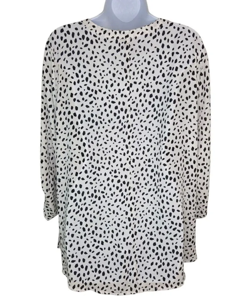Catherines Polka Dot Print Tab Sleeve Button Down Blouse Top Size 1x - Image 2