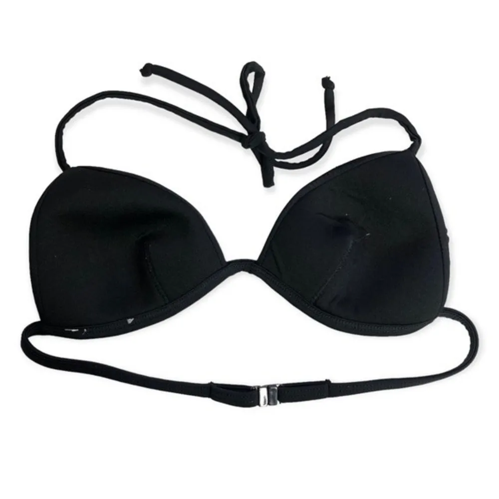 Black Embroidered Triangle Halter Neck Padded Swim Bra - Image 40