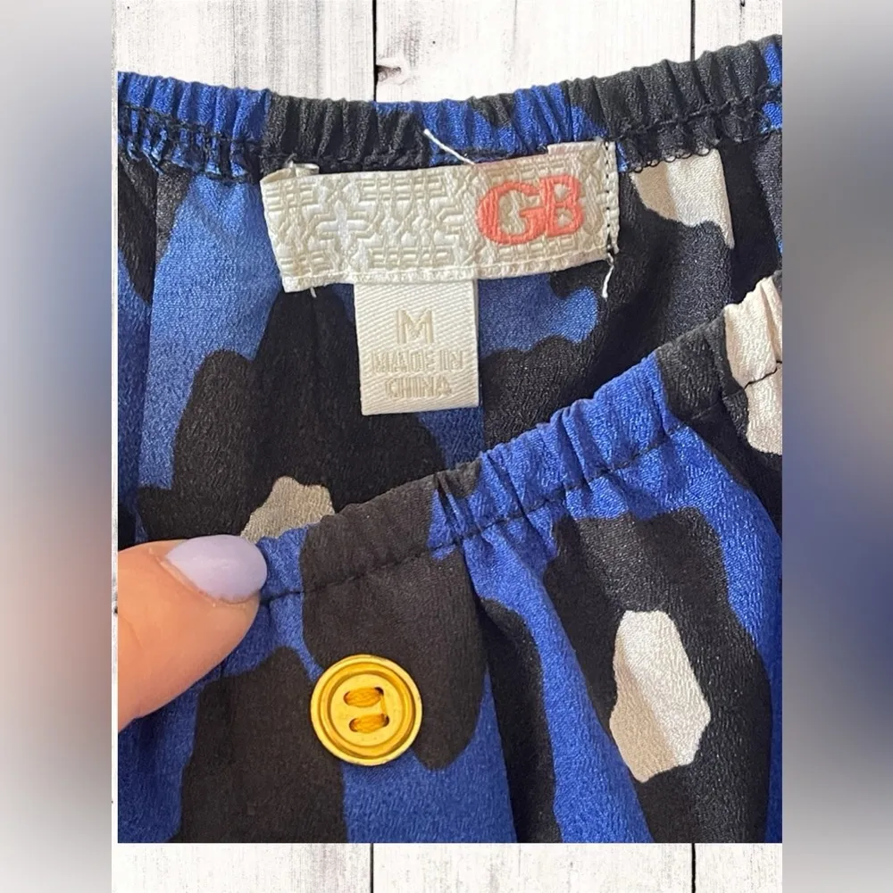 Womens Medium Gianni Bini GB Blue Strap/Cold Shoulder Flowy Blouse Top Leopard - Image 7