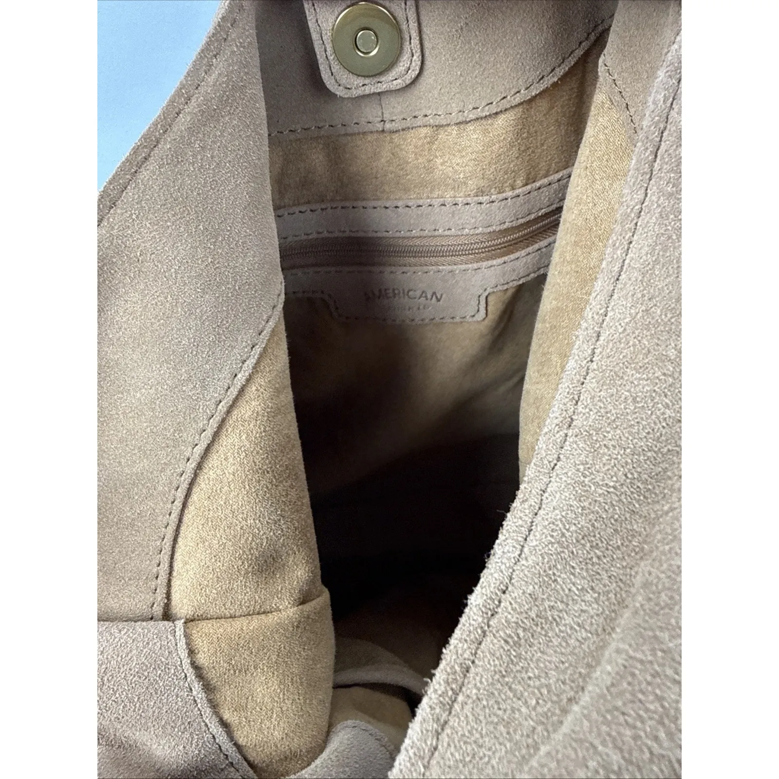 American Leather Co Marietta Knot Hobo Purse Shoulder Bag Cognac Suede Boho Tan - Image 10