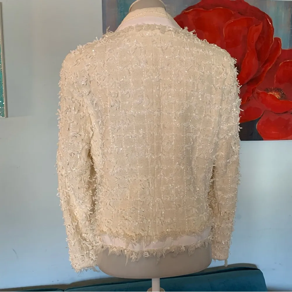 Worth Ivory Sparkle Shag Jacket Blazer Size 10 White - Image 5