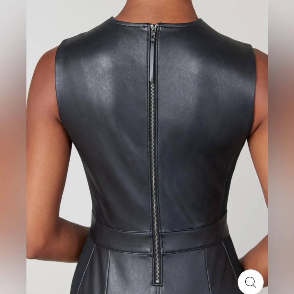 Vegan Leather Combo Fitted Dress Classic Black Medium NWT - Image 4