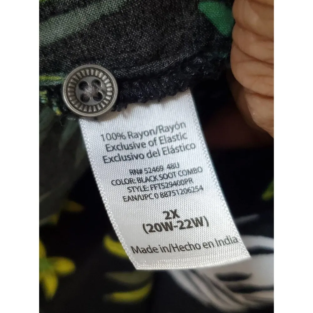 Terra & Sky Black Green Rayon Round Neck Short Sleeve Button Down Shirt Size 2X - Image 12