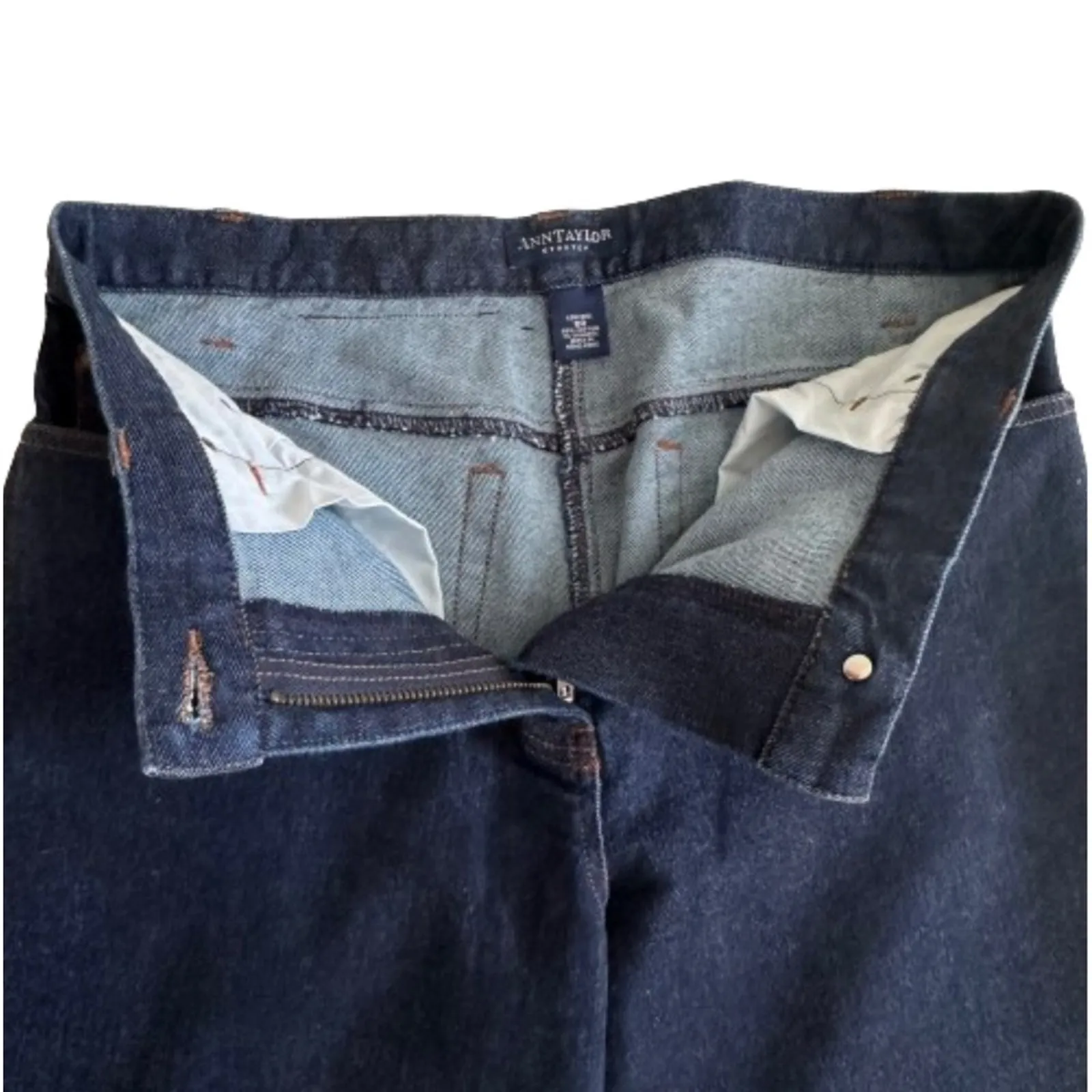 Ann Taylor Jeans Stretch Dark Wash Low Rise Straight Wide Leg Denim Jean Size 8R - Image 4