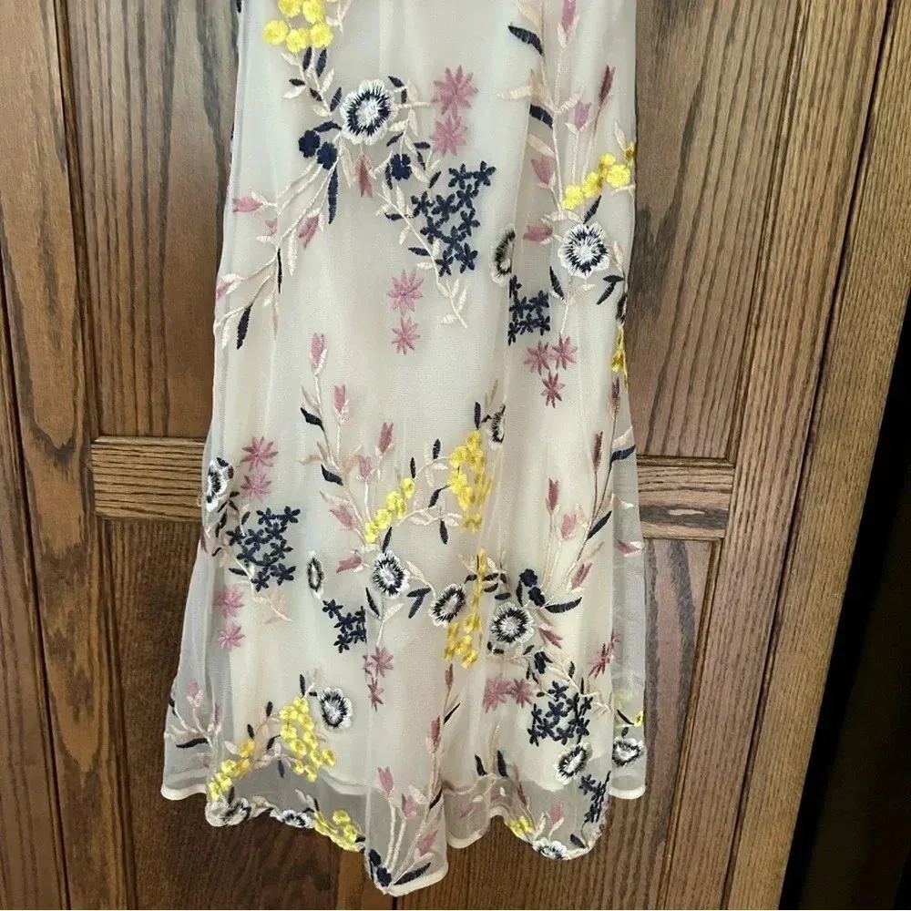 Donna Morgan | Blouson‎ Yellow Floral Embroidered Midi Dress Shoulder Tie | sz 0 - Image 9