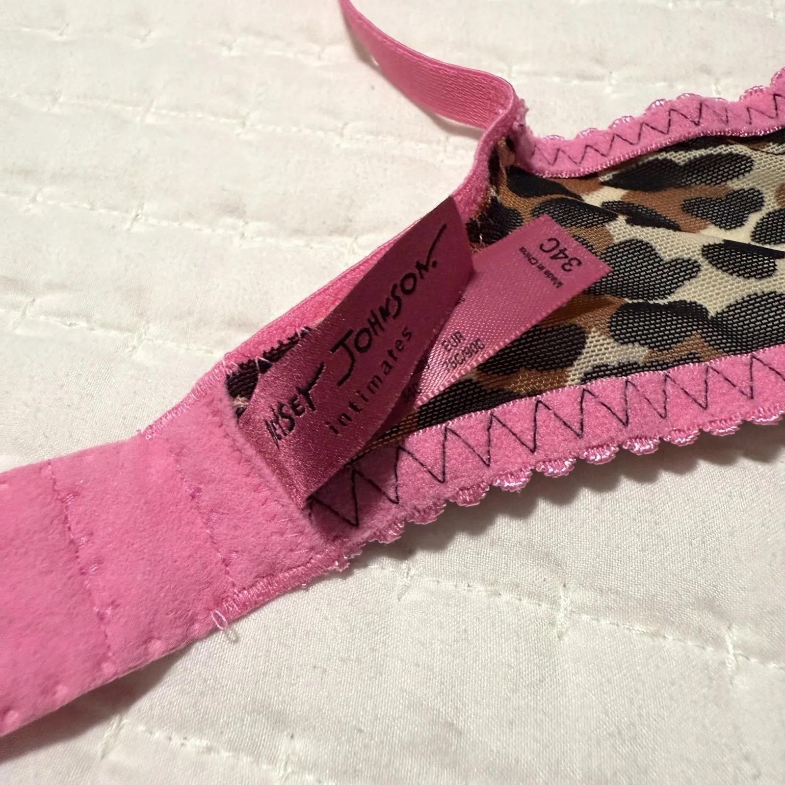 Betsey Johnson Animal Print 34C Unlined Semi Sheer Mesh Brown Pink Accents - Image 6