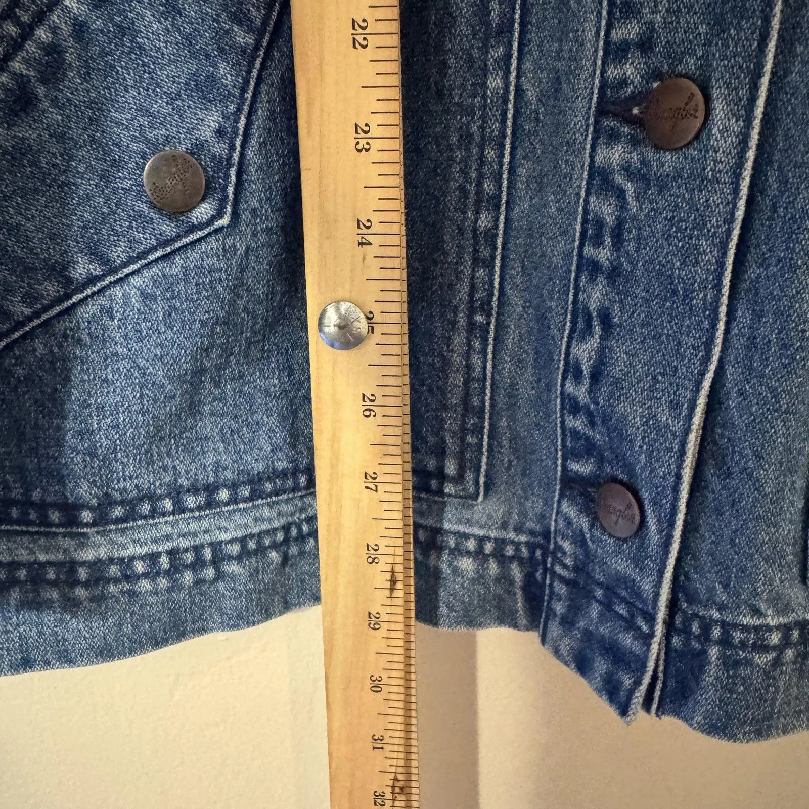 Wrangler Jacket ladies S Blue Denim Chore Overcoat Canvas Collar Snap Pockets - Image 6