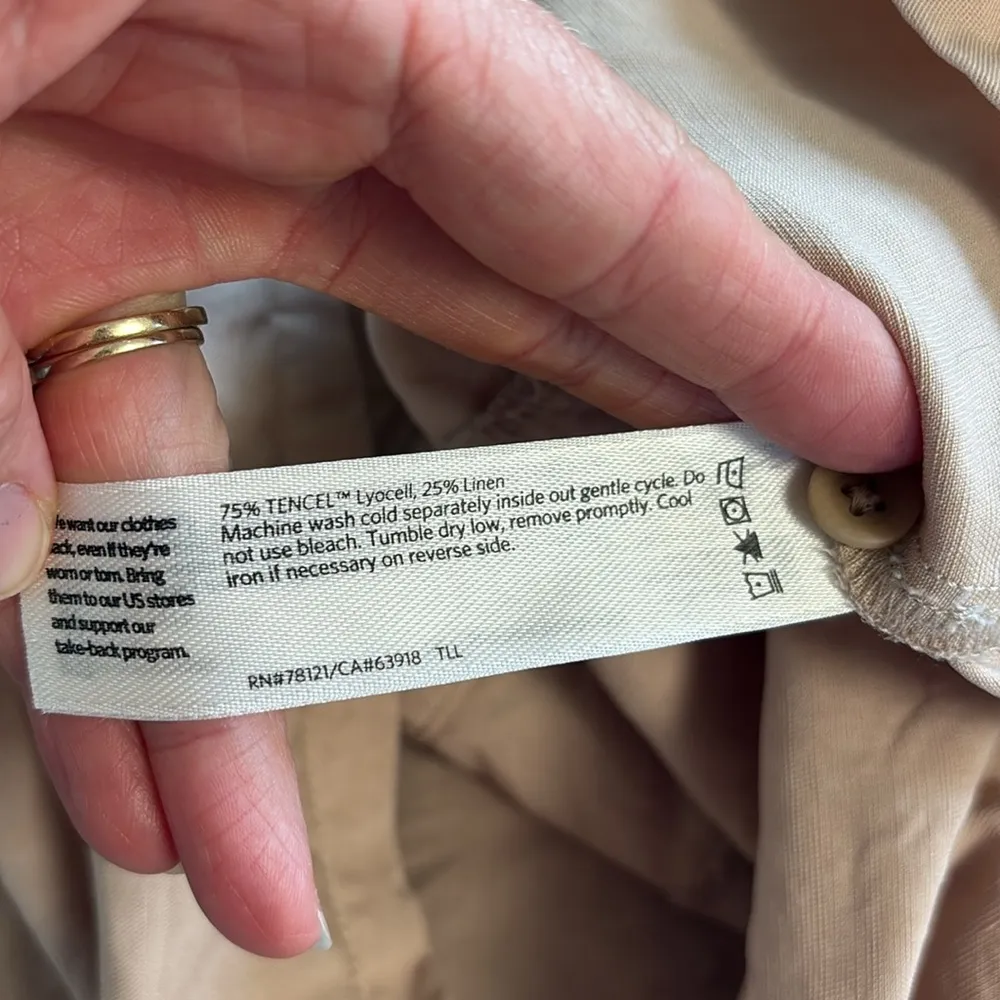 Eileen Fisher Linen Blend Mandarin Collar Shirtdress in Khaki Size Medium - Image 7