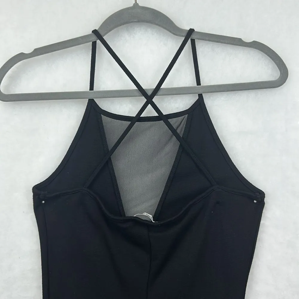 Luxe Comfort Mesh High Neck Cross Back Mini Black Dress Sz Small - Image 8