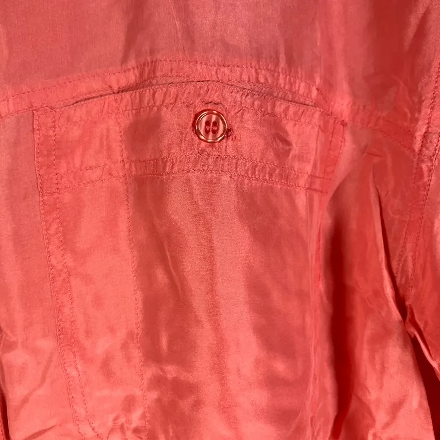 Paul Harris Silk Shirt Women's M Coral Button‎ Up Short Sleeve Pockets Pink Size M - Image 3