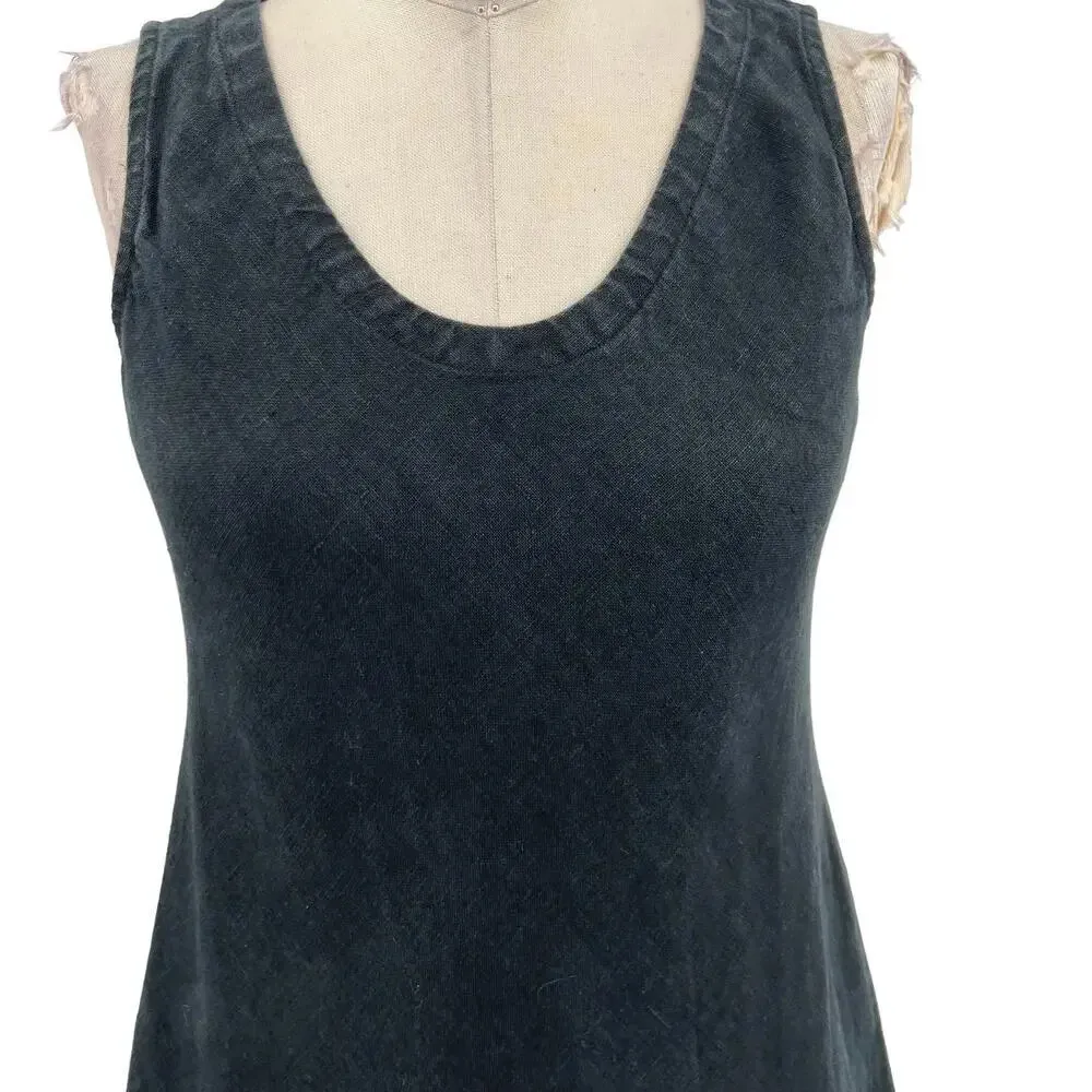 Eileen‎ Fisher Irish Linen Sleeveless Tank Dress Black Size Petite Small PS - Image 2