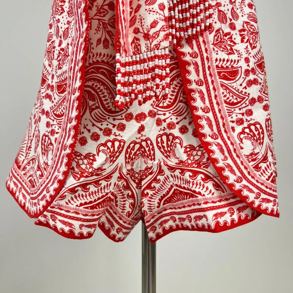 NWT Farm Rio River Ride Linen Blend Beaded Short Size XL Pull-On RED - Image 4