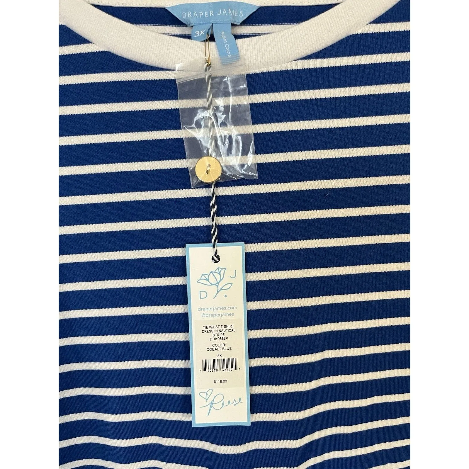 Draper James Tie Waist T-Shirt Dress Blue Nautical Stripe Size 3XL NWT Coastal - Image 8