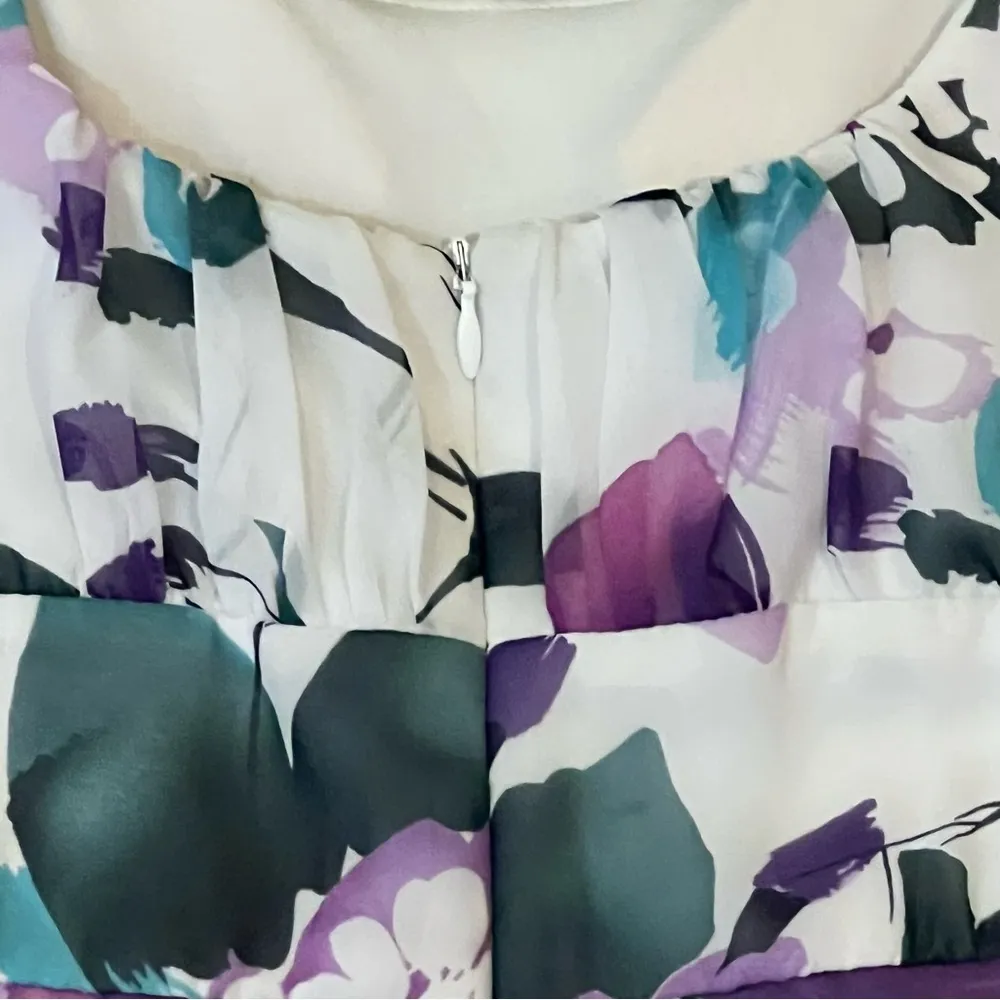 CONNECTED floral dress size 8 white purple lined pleated padded bust zipper - Image 6