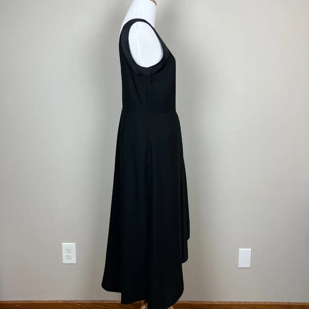 Banana Republic Dress Womens 4 Black Satin Trim Midi Asymmetrical A-line Pleated - Image 6