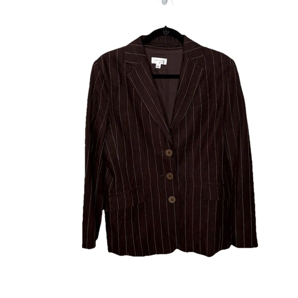 Isaac Mizrahi for Target Brown Linen Pinstriped Blazer Pants Suit Jacket Sz 8 - Image 4