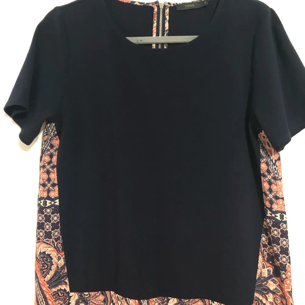 THML Anthropologie blue red paisley shirt dress womens size small boho oversized - Image 2