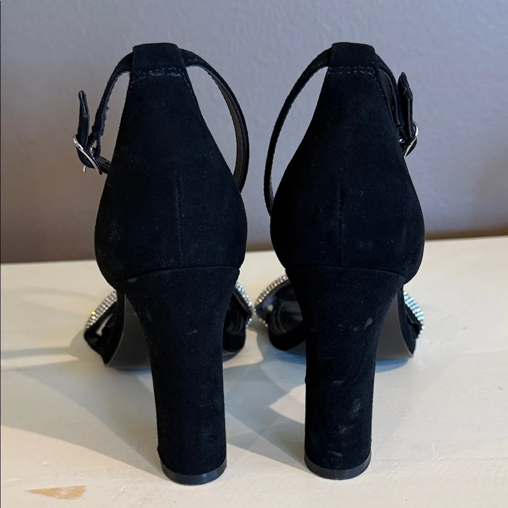MARC FISHER Formal Black Suede & Silver Sparkle Bling Ankle Strap Heels Size 8 - Image 6