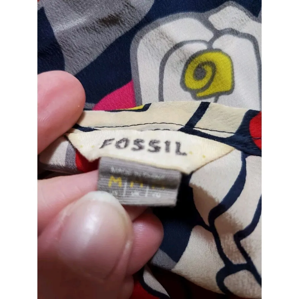 Fossil 100% Silk Tank Blouse Women Medium Red Black Sleeveless Top Floral Poppy - Image 4