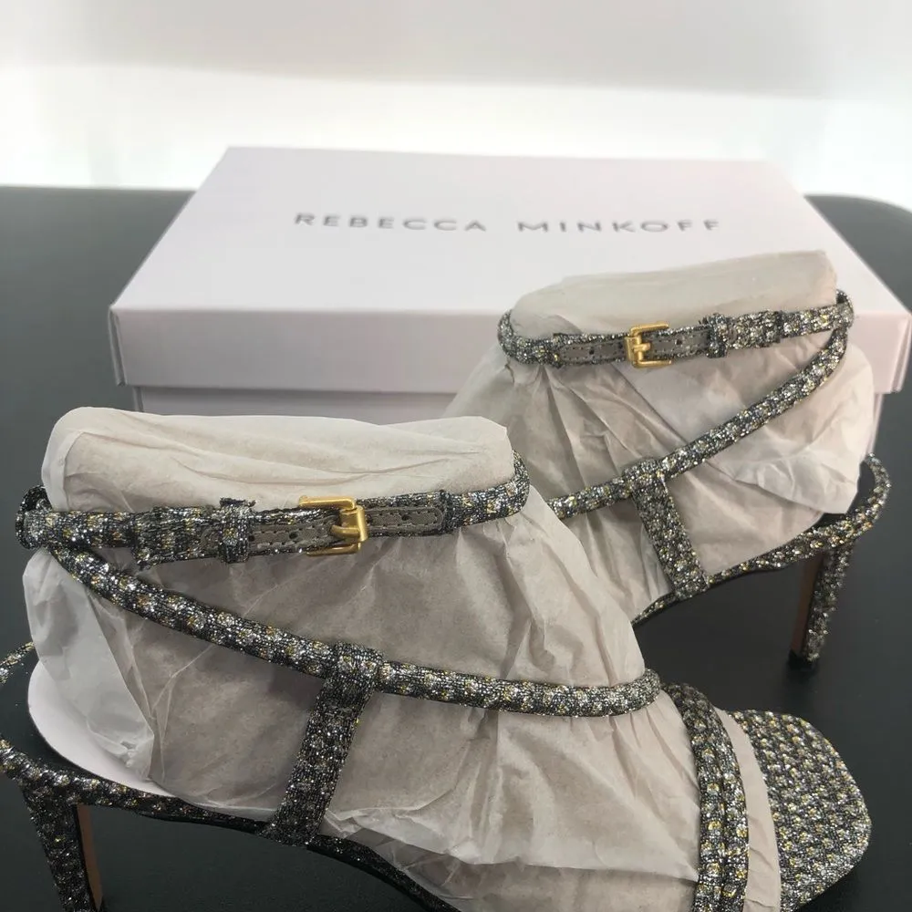 Rebecca Minkoff Nanine Silver Gold Strappy Ankle Strap Heeled Sandals - Image 12