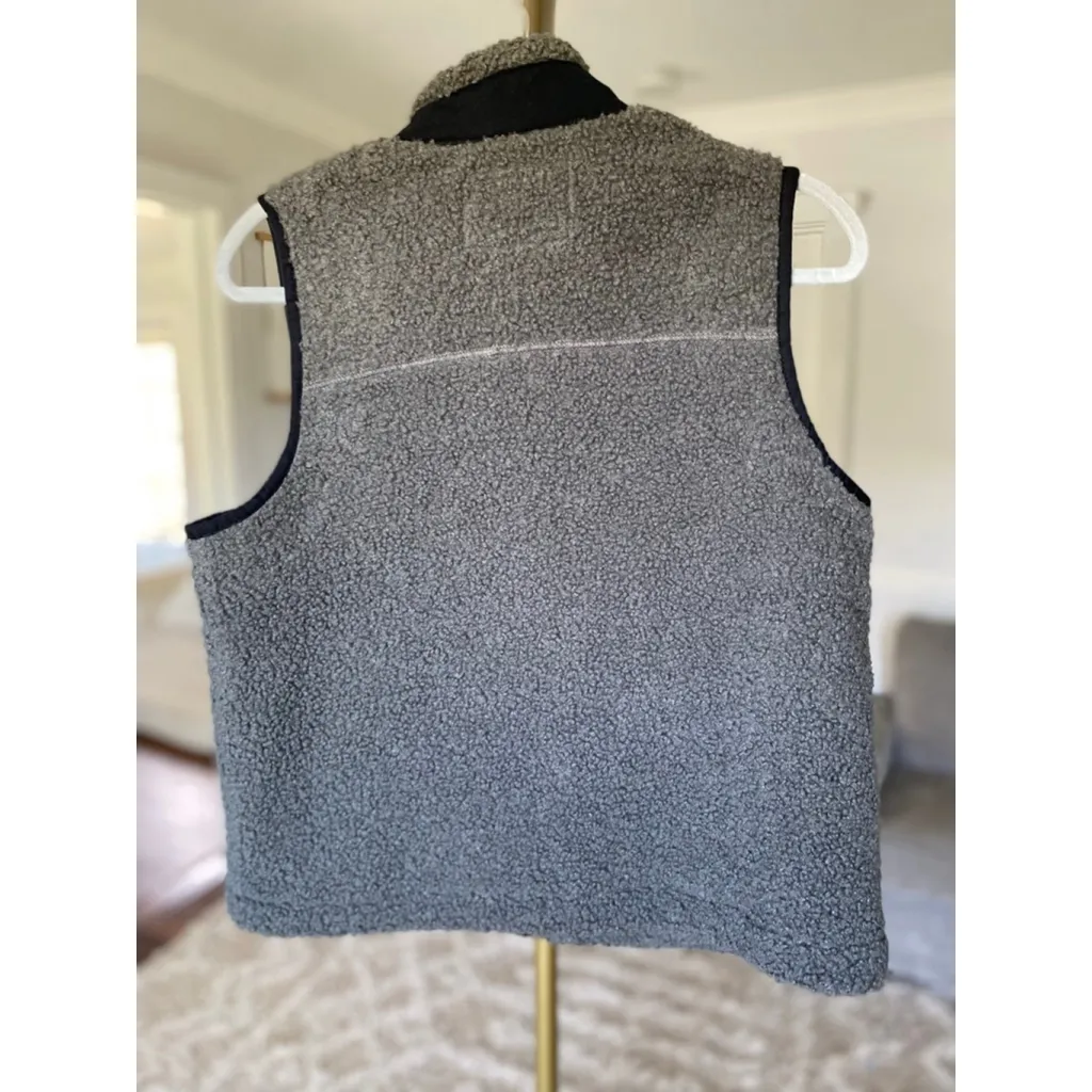 Natural Reflections Sherpa Fleece Vest Gray Snap Button S Preppy Classic Camping - Image 3
