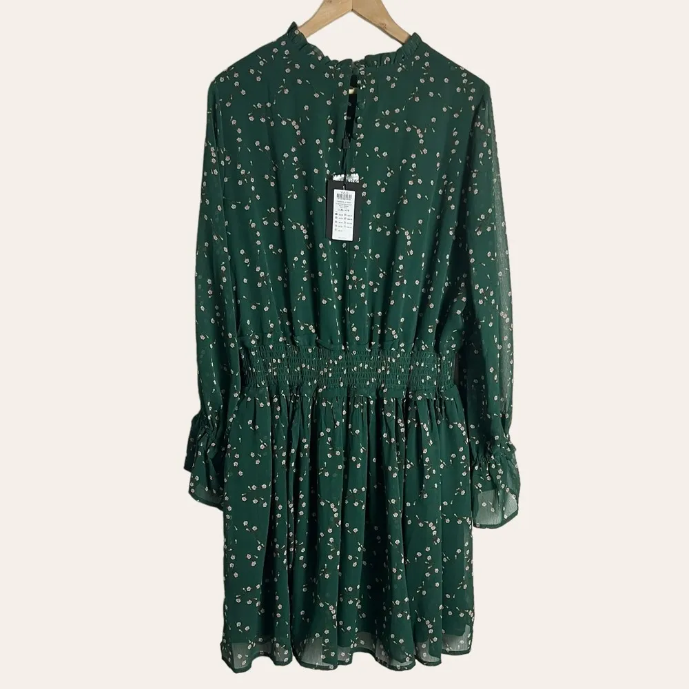 Y.A.S Grace Green Ditsy Floral Long Sleeve Smocked Skater Dress Size XL - Image 12