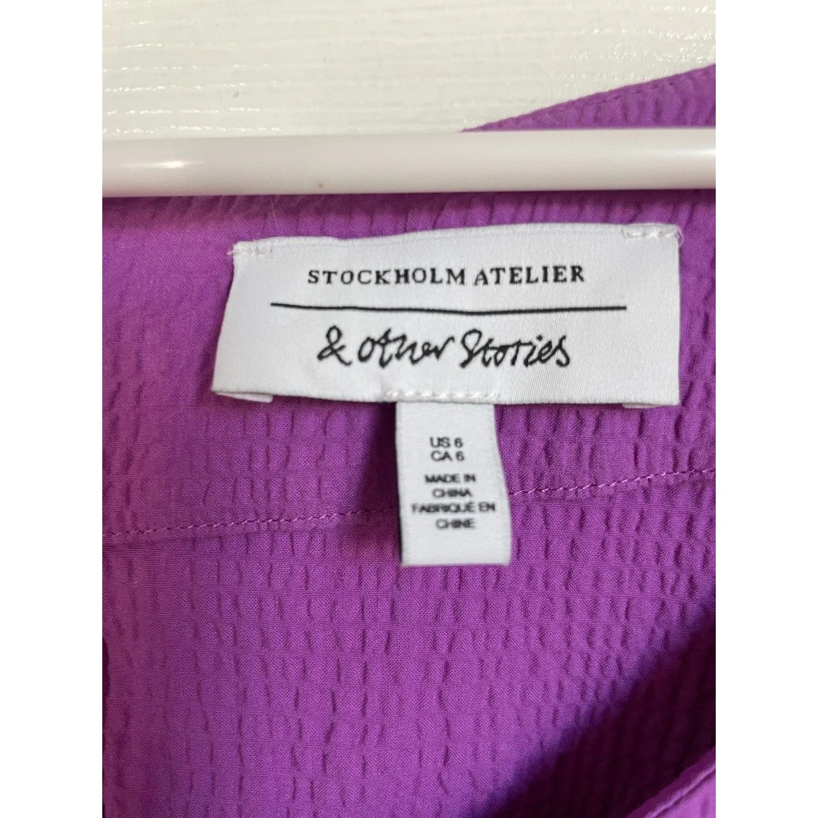 & OTHER STORIES Purple Textured Puff Sleeve Mini Dress Size 6 - Image 9