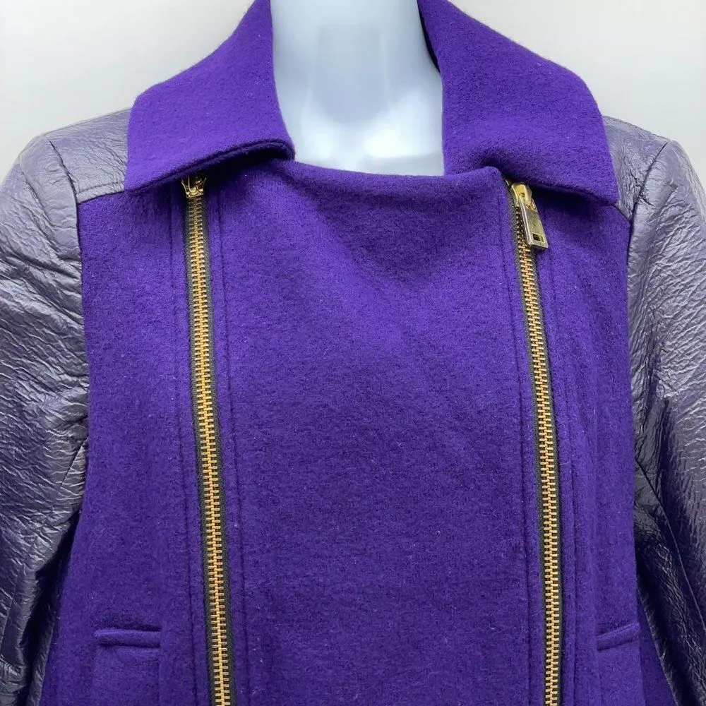 Nanette Lapore Moto Style Jacket in Royal Purple Wool and Polyurethane Body - Image 5