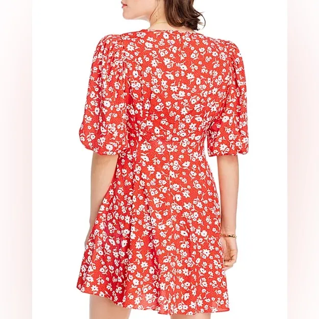 LINI Evie Puff Sleeve Floral Mini Dress Red XS - Image 7