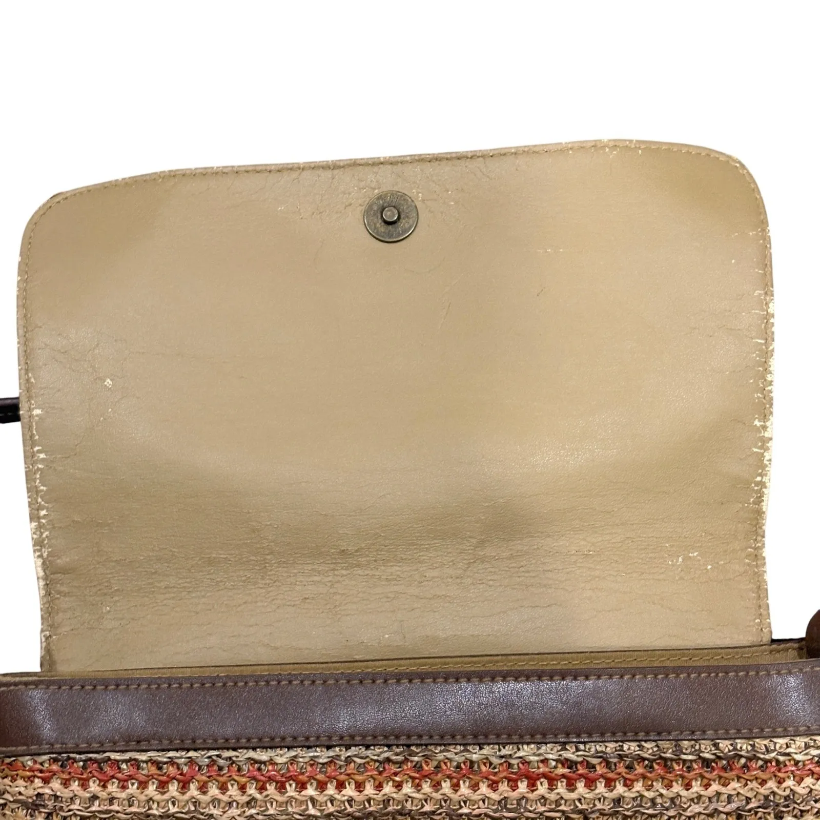 Rosetti Woven Straw Crossbody Bag Multicolor Brown Faux Leather Trim Boho Hippie - Image 4