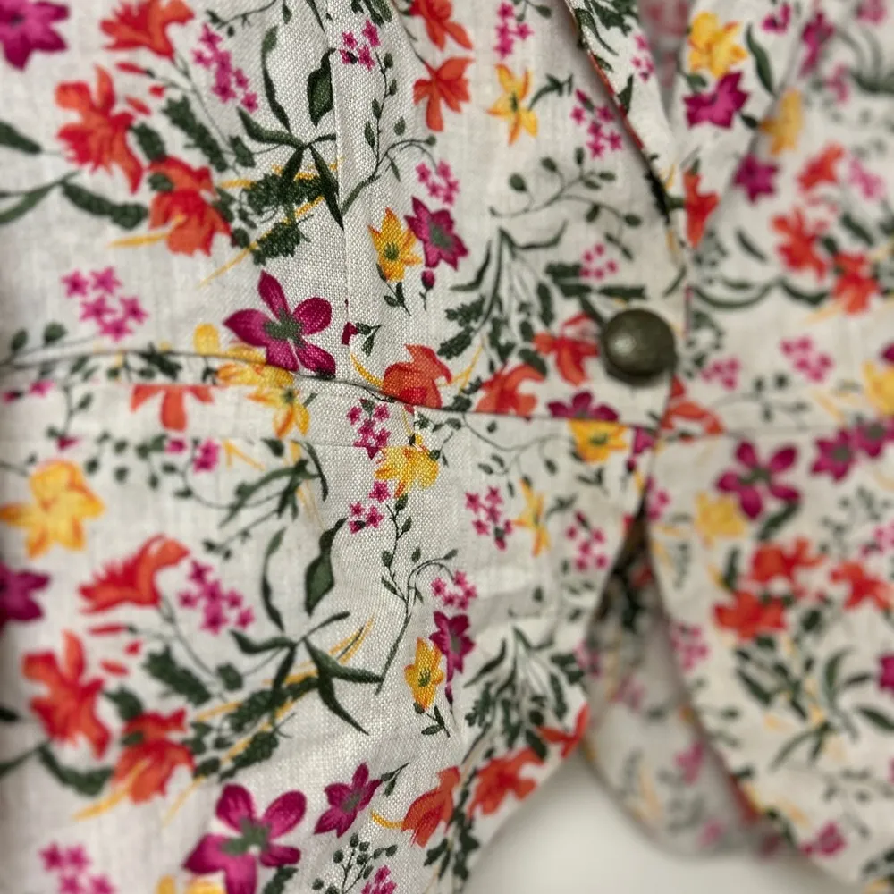 Forever 21 Red & beige‎ Floral Blazer Lightweight Suit Jacket size XS 100% Linen - Image 3