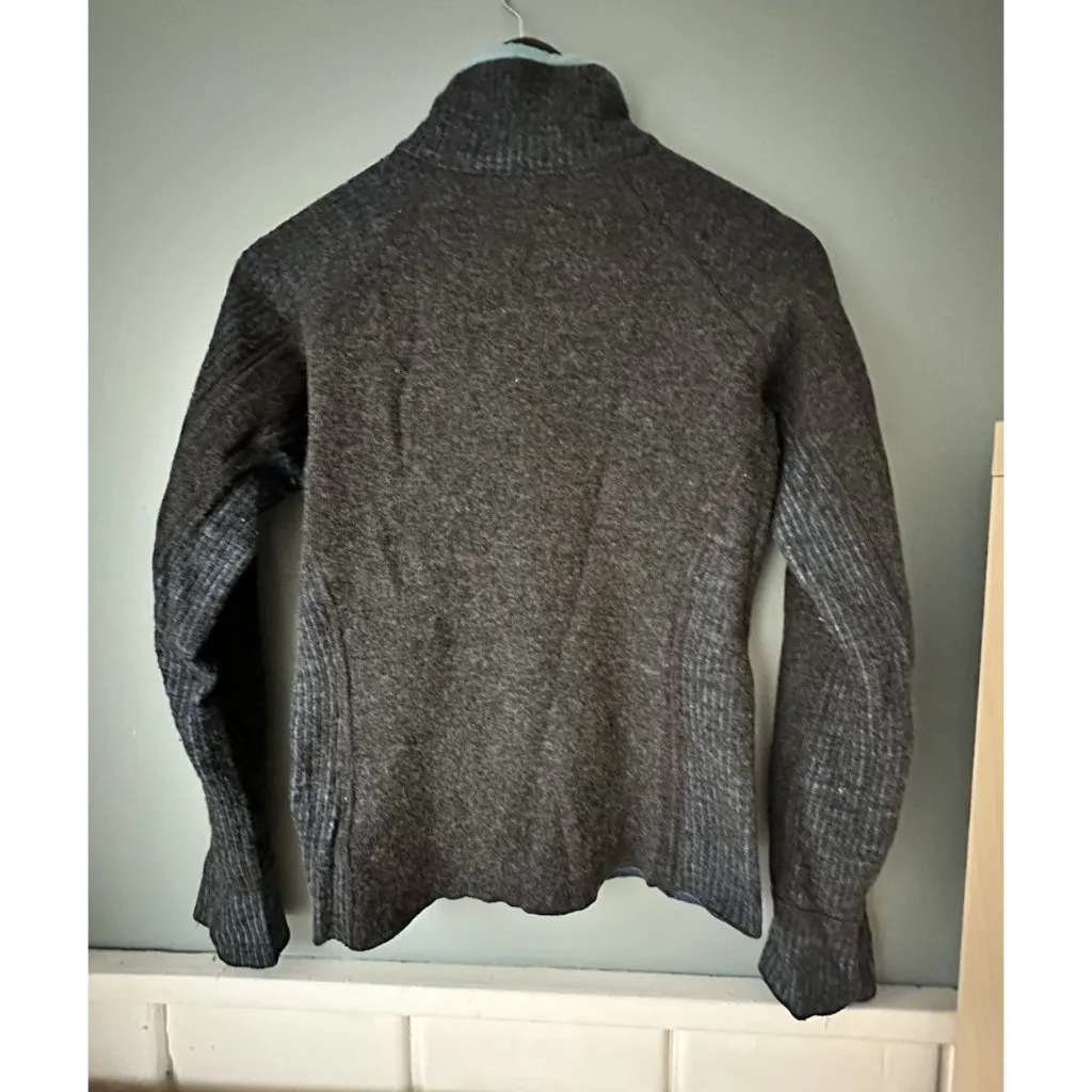 Mountain Hardwear Gray & Blue Sarafin Zip Up Sweater size S/P Wool Blend Hike - Image 6