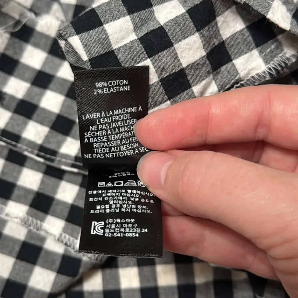 Obey Black/White Checkered Button Down Balloon Short Sleeve Crop Top Cotton sz M - Image 9