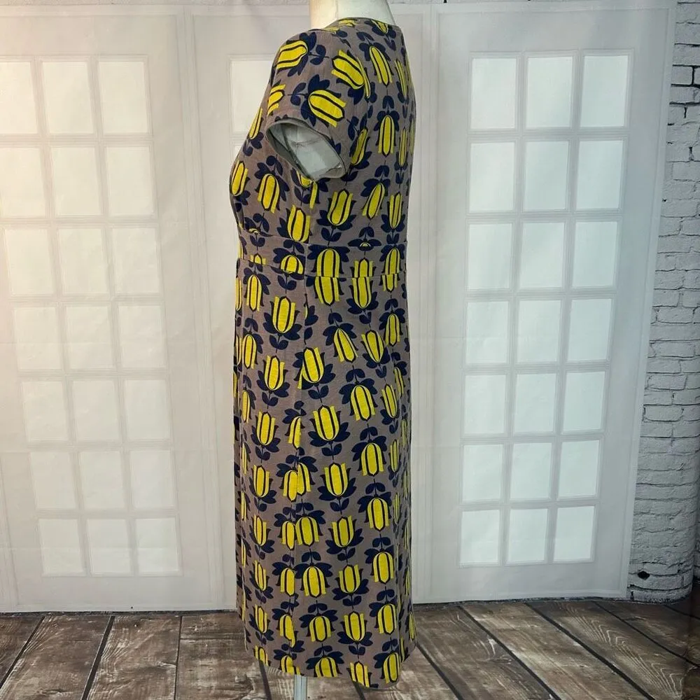 Boden Yellow Navy and Grey Floral ShortSleeve Dress Jersey Size 8 - Image 4