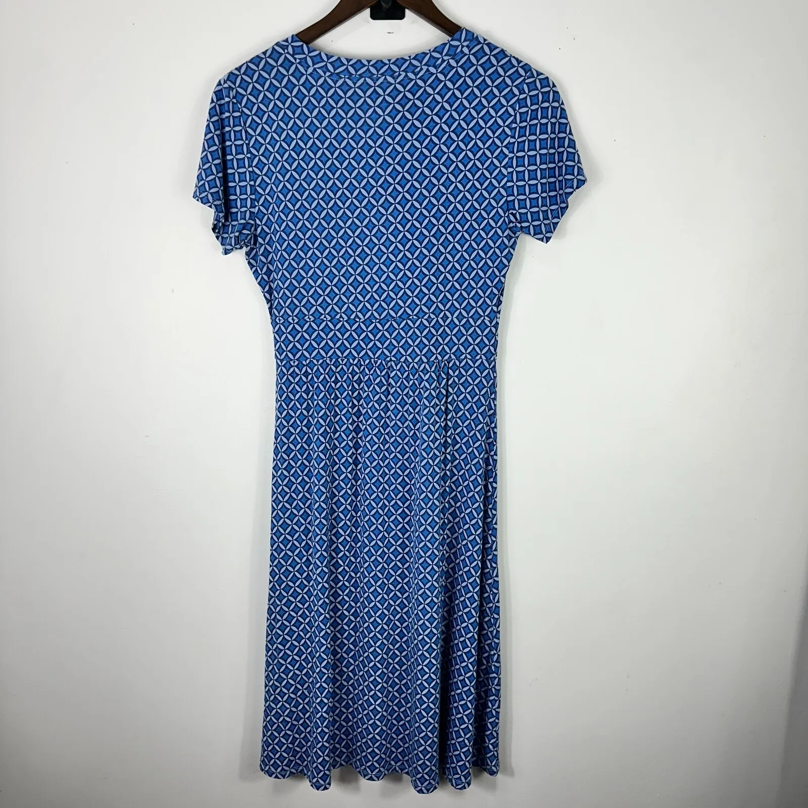 LL Bean Fit Flare Dress Womens XS Blue Geometric Print Preppy Retro Mod Classic‎ - Image 7