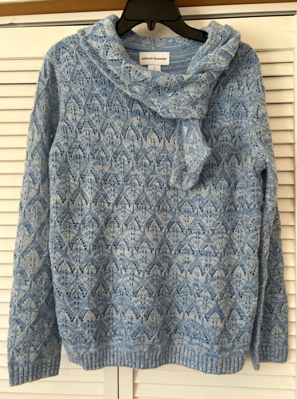Alfred Dunner Womens Blue Cowl Neck Long Sleeve Open Knit Pullover Sweater Small - Image 1