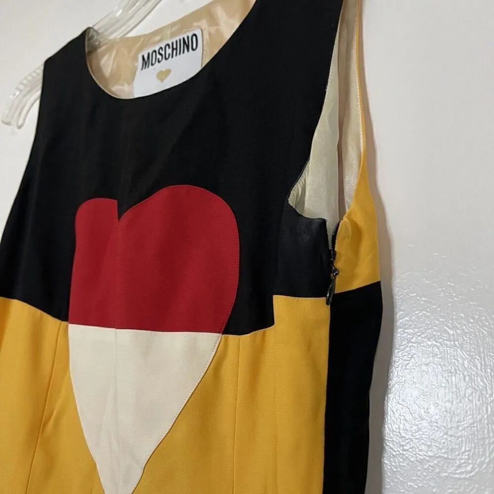 Vintage 1992 Moschino Couture Heart shape color block yellow black shift dress - Image 6