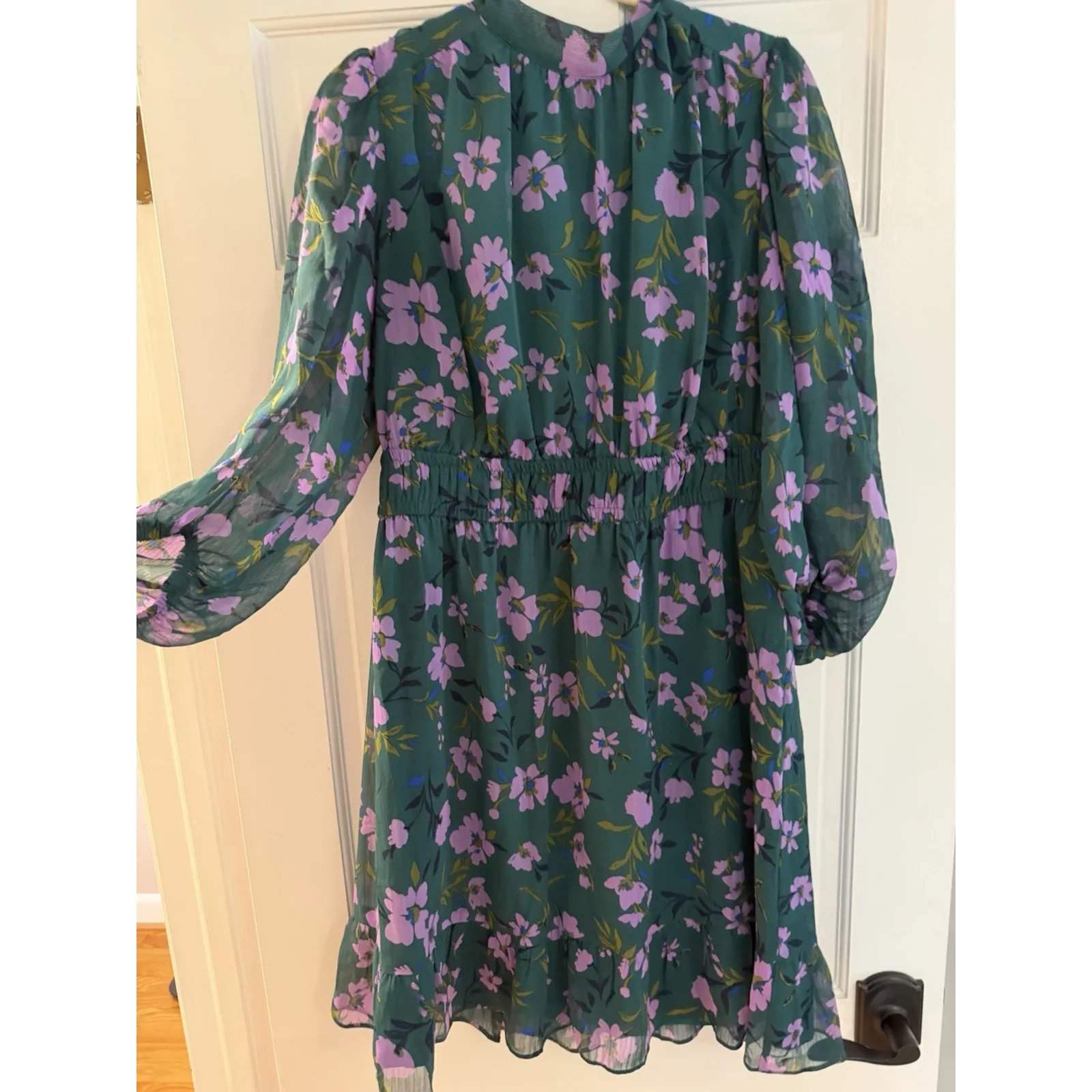 Maggy London Green Floral Dress Elbow Length Sleeves Tie Back Sz 16 - Image 15