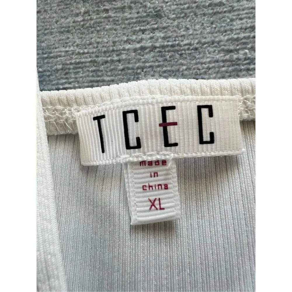 TCEC White Ribbed Knit Square Neck V Notch Bodysuit XL - Image 4