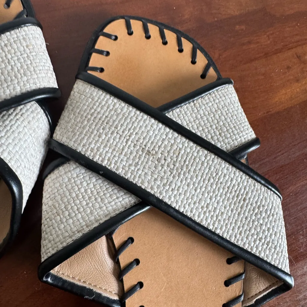 Schutz Nude Straw Alita Crisscross Slip On Flat Sandals Womens 8.5B Summer - Image 3