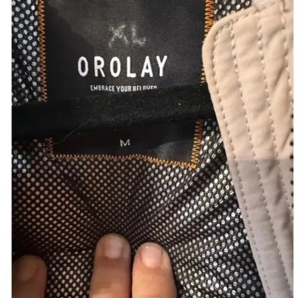 OroLay Puffer Coat Jacket with Hood Knee Length Green Quilted Padded Winter Warm Orange Size M - Image 8