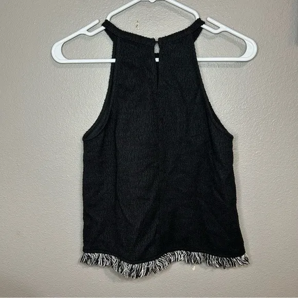 Zara black tweed halter top with fringe hem women's size small - Image 6